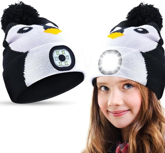 Kinderenwintermuts met LED-verlichting - USB-oplaadbaar - Winterwarmer cadeau-idee - Kerstmis - Jongens en meisjes - Gebreide muts van FlinQ