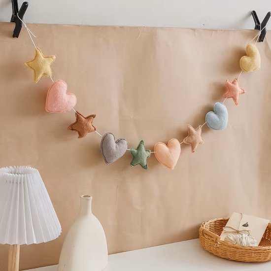 Kinderkamer Slinger hartjes en sterretjes– Slinger babykamer - Meisjesslinger - Babykamer Decoratie - Versiering babykamer - Aankleding - Wanddecoratie Slaapkamer Kind - Slinger hart