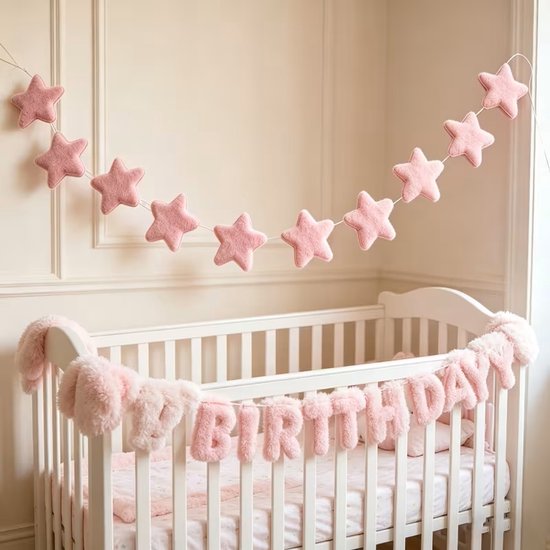 Kinderkamer slinger sterretjes– Slinger babykamer - Meisjesslinger - Babykamer Decoratie - Versiering babykamer - Aankleding - Wanddecoratie Slaapkamer Kind - Slinger ster - Roze sterren