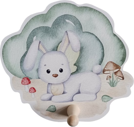 Kinderkapstok babykamer/ kinderkamer - Kapstok bunny - dieren - Hout - Wandkapstok - Inclusief bevestigingsmateriaal - babykamer haakjes - Babykameraccessoires - 15x15 cm