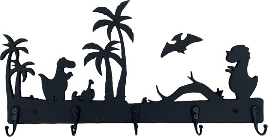 Kinderkapstok - Kapstok kinderen Dino - Kinderkamer haakjes - Zwart - Hout - 5 haken - Met bevestigingsmateriaal - Kapstok hout - Kapstok kids - Sinterklaas cadeautjes - Kerstcadeau - Sinterklaas cadeautjes kind van CNCCreative