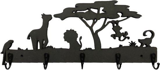Kinderkapstok - Kapstok kinderen jungle - Kinderkamer haakjes - Zwart - Hout - 5 haken - Met bevestigingsmateriaal - Kapstok hout - Kapstok kids - Sinterklaas cadeautjes - Kerstcadeau - Sinterklaas cadeautjes kind