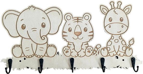 Kinderkapstok - Kapstok kinderen - Kinderkamer haakjes - Babykamer - Kinderkamer accessoires - Hout - 5 haken - Met bevestigingsmateriaal - Sinterklaas cadeautjes - Kerstcadeau - Sinterklaas cadeautjes kind - Sinterklaas voor grote kinderen van CNCCreative