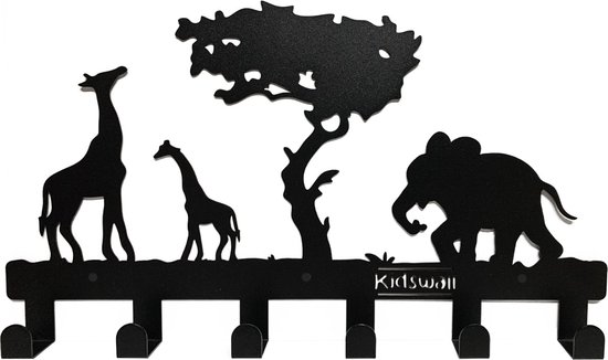 Kinderkapstok - safari - Kinderkapstok haakjes - Babykamer Kapstokken - babykamer - 6 haken - design Kapstokken - Inclusief bevestigingsmateriaal - Wandkapstok - Babykameraccessoires - Kinderkamer haakjes - Zwart - Modern