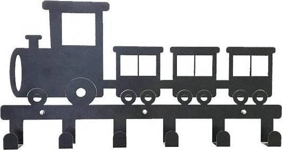 Kinderkapstok - trein - Kinderkapstok haakjes - Babykamer Kapstokken - babykamer - 6 haken – design Kapstokken - Inclusief bevestigingsmateriaal – Wandkapstok - Babykameraccessoires - Kinderkamer haakjes - Zwart - Modern