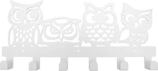 Kinderkapstok uil - Kinderkapstok haakjes - Babykamer Kapstokken - babykamer - 6 haken - design Kapstokken - Inclusief bevestigingsmateriaal - Wandkapstok - Babykameraccessoires - Kinderkamer haakjes - wit - Modern