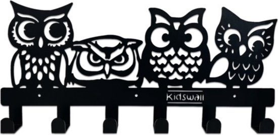 Kinderkapstok uil - Kinderkapstok haakjes - Babykamer Kapstokken - babykamer - 6 haken - design Kapstokken - Inclusief bevestigingsmateriaal - Wandkapstok - Babykameraccessoires - Kinderkamer haakjes - Zwart - Modern