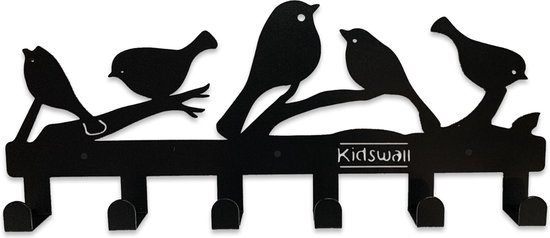 Kinderkapstok - vogels - Kinderkapstok haakjes - Babykamer Kapstokken - babykamer - 6 haken – design Kapstokken - Inclusief bevestigingsmateriaal – Wandkapstok - Babykameraccessoires - Kinderkamer haakjes - Zwart - Modern