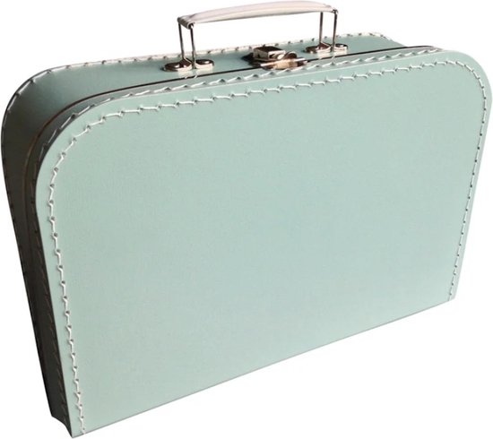 Kinderkoffer Mintgroen 30 cm - Koffertje midden: L 30 CM x B 21,2 CM x H 9 CM - Logeerkoffer - Kartonnen koffer - Kinder koffertje kartonnen - Speelkoffer - Poppenkoffer- Opbergen - Cadeau - Decoratie
