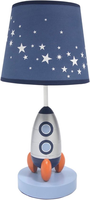 Kinderlamp Raket - Nachtlamp Sterren - Babykamer Verlichten - Raket met Sterrenschaduw - 40 Watt - Blauw/Zilver