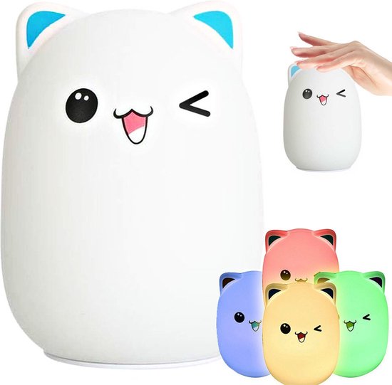Kindernachtlampje led - kitten - Zacht knuffelbaar materiaal - Nachtlamp kinderkamer van Merkloos