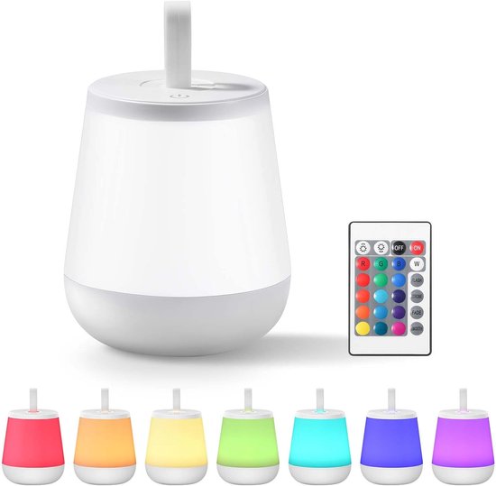 Kindernachtlampje, touchscreen, afstandsbediening, oplaadbare LED, geschikt voor baby's en zwangere vrouwen, 4 instelbare standen, 16 kleuren, nachtlampje voor volwassenen, bedlampje, slaapkamer (wit) van Merkloos