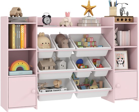 Kinderopbergrek, rek voor speelgoed en boeken, om op te ruimen, 8 uitneembare vakken, roze