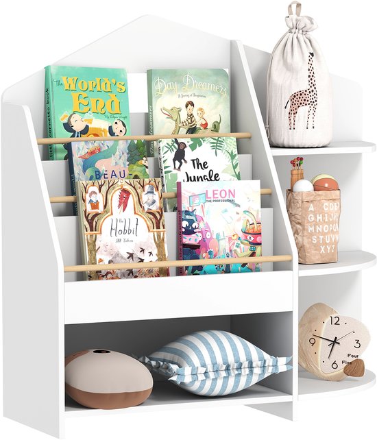 Kinderplank met 7 schappen voor boeken en speelgoed, afgeronde randen, draagvermogen 40 kg, wit