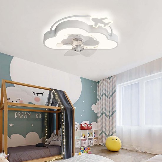 Kinderslaapkamer Plafondventilator met Verlichting, LED, Dimbaar en Afstandsbediening