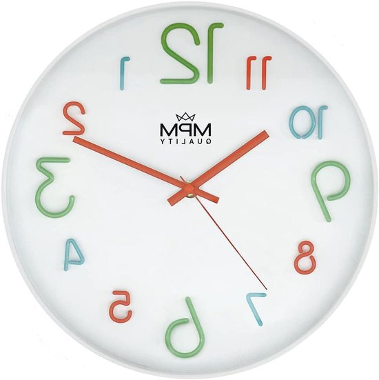 Kinderwandklok - Klok met cijfers - Leren klokkijken - Stille wijzerplaat - 30 cm diameter - Kleurrijk