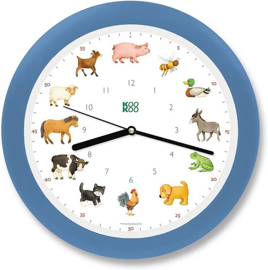 Kinderwandklok met 12 Echte Boerderijgeluiden - Leer de Tijd Spelenderwijs