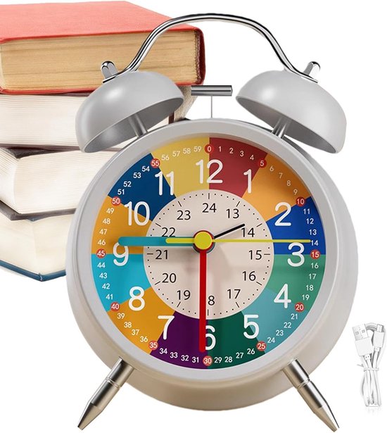 Kinderwekker Analoge Klok - Educatieve Wekker - Leren Klokkijken - Nachtlampje Stil - 125B centimeter - Kleurrijk