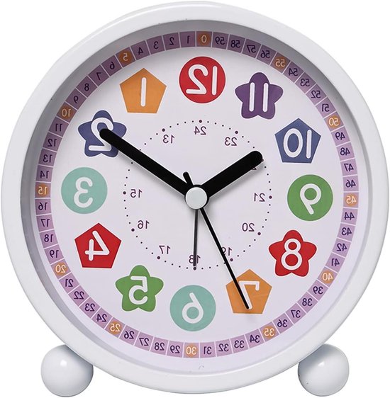 Kinderwekker Analoog - Digitale kinderwekker Leerwekker - Kinderslaapkamer Bureau - Geruisloos Zonder Tikken - Normaal formaat - Wit