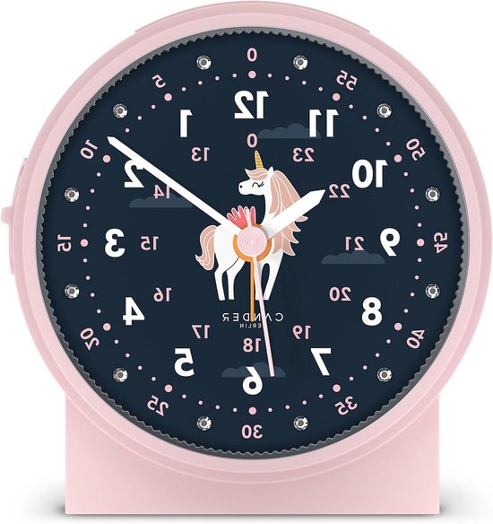 Kinderwekker Analoog - Eenhoorn Klok - Kindertijd Leren - Geruisloos Sweep Uurwerk - 108 cm Diameter - Roze