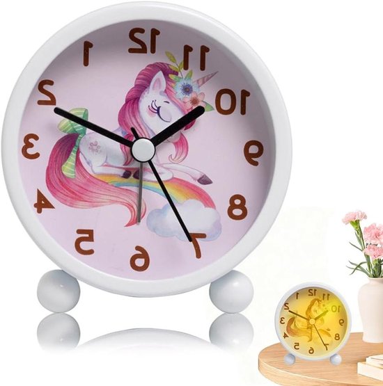 Kinderwekker Analoog - Kinderklok Stil - Tijd Leren - Met Nachtlampje - 10 cm - Kleurrijk