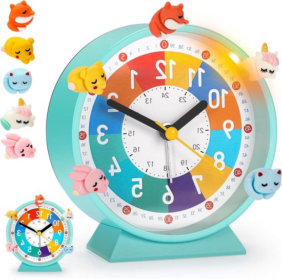 Kinderwekker Analoog - Kinderwekker Zonder Tikken - Kinderen Leren Klokkijken - Zacht Hygiënisch Wekgeluid - 99 x 94 cm