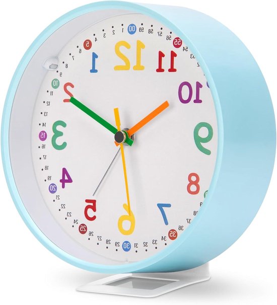Kinderwekker Analoog - Leerwekker Kinderen - Kind Leren Klokkijken - Stil Zonder Tikken - 12 cm - Blauw en Roze