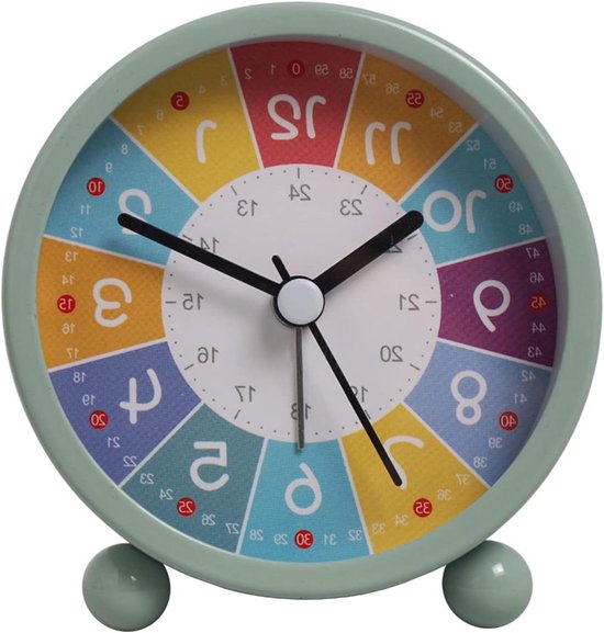 Kinderwekker Analoog - Leerwekker Stil - Tijd Leren - Geen Tikkend Geluid - 7 cm - Groen