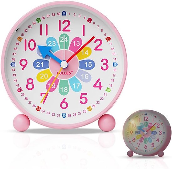 Kinderwekker Analoog - Leerwekker Zonder Tikken - Tijd Leren - Geruisloos Uurwerk Nachtlampje - 59 x 381 x 10 cm van Merkloos