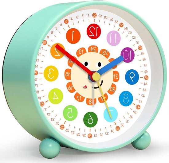 Kinderwekker Analoog - Leren Klok - Tijd Leren - Geruisloze Werking - 10 cm Hoog - Wit