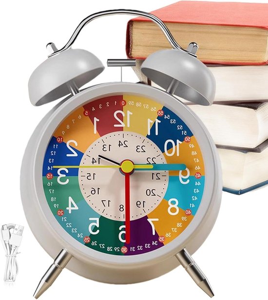 Kinderwekker Analoog - Onderwijs Klok - Tijd Leren - Stille Veegbeweging - 13B centimeter - Kleurrijk
