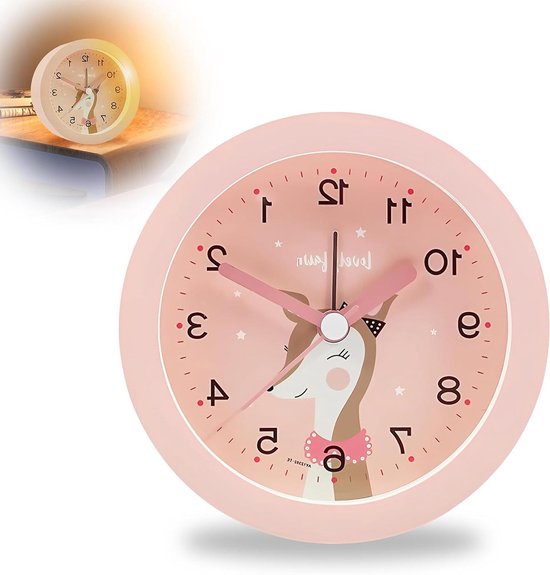 Kinderwekker Analoog - Schattige Wekker - Tijd Leren - Stil Zonder Tikken - 96 cm - Roze