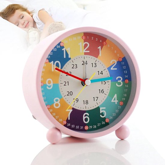 Kinderwekker Analoog - Stille Leerwekker - Kinderkamer Decoratie - Geïntegreerd Nachtlampje - 11.5 cm - Roze
