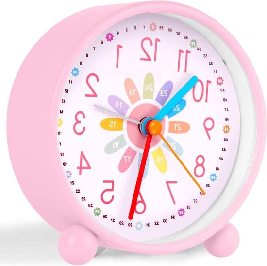 Kinderwekker Analoog - Stille Wekker Kinderen - Tijd Leren - Geen Tikkend Geluid - 10.5 cm - Wit