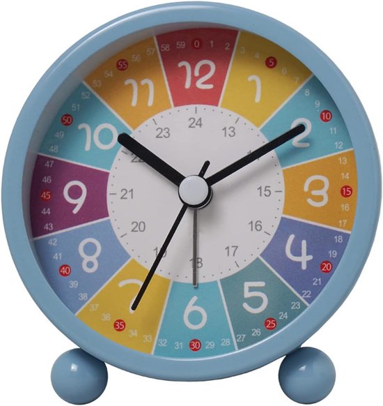 Kinderwekker Analoog - Stille Wekker - Tijd Leren - Nachtlampje - 3 Inch - Blauw