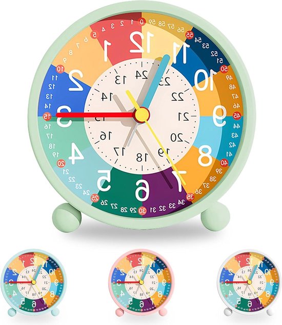 Kinderwekker Analoog - Stillewekker Leerwekker - Tijd Leren - Geen Tikkend Geluid - 11.5 cm - Groen