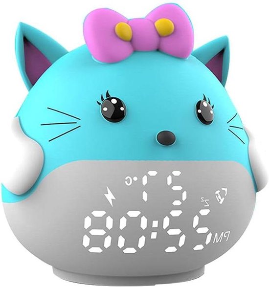 Kinderwekker Blauw - Dierenwekker Nachtlampje - Wakker Worden - 4 Helderheidsniveaus - 10.5x10cm - Blauw