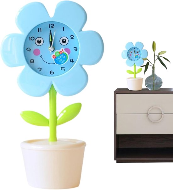 Kinderwekker Bloempot - Geluidsmachine Klok - Rustige Slaap - Schattig Decoratief - 15cm Breed - Blauw