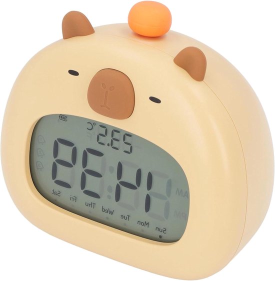 Kinderwekker Capybara - Tafelalarm Nachtlampje - Wakker Worden - Oplaadbaar Snooze Functie - 12 x 8 cm - Wit