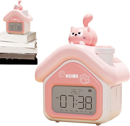 Kinderwekker Cartoon - Digitaal Klokje - Kindertijd Management - LED Scherm Weergave - 95cm Breed - Roze
