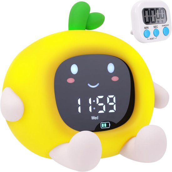 Kinderwekker Dag Nacht - Educatieve Wekker - Kind Leren Wakker Worden - Emoji en Kleur Indicatie