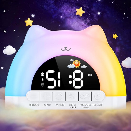 Kinderwekker Digitaal - Elektrische wekker - Wakker worden - 11 RGB kleuren - Groot formaat - Gekleurd