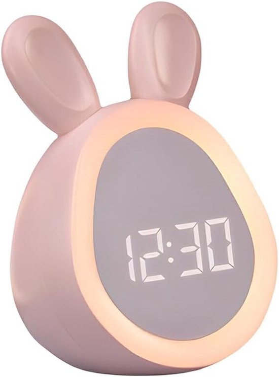 Kinderwekker Digitaal - Nachtlamp Bureau - Wakker Worden - Instelbaar Nachtlampje - 11.2 cm - Roze