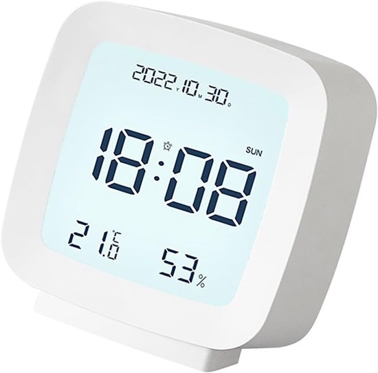 Kinderwekker Digitaal - Nachtlamp Klok - Dagelijkse Routine - Temperatuur Luchtvochtigheid - Compact Formaat - Wit