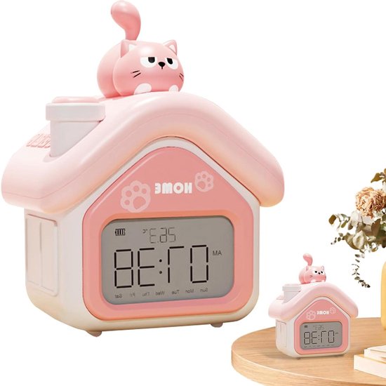 Kinderwekker Digitaal - Nachtlamp Klok - Gewoonte Training - App Gestuurd - 9.5cm Breed - Roze