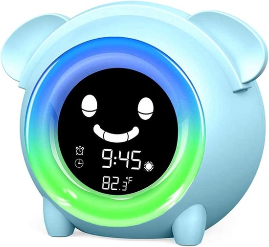 Kinderwekker Digitaal - Nachtlampje Klok - Kind Leren Wakker - 5 Kleur Lichten - 13x13x10 cm - Blauw