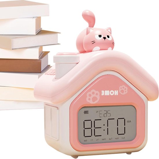 Kinderwekker Digitaal - Slaaptrainer Kind - Ochtend Routine - Met Nachtlampje - 15 x 9 cm - Roze