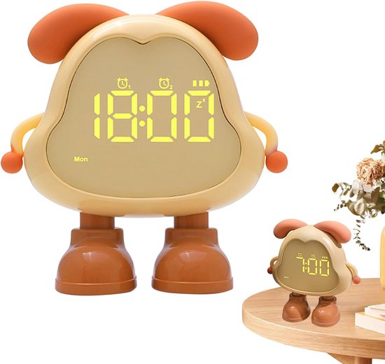 Kinderwekker Digitaal - Slaaptrainer Kinderen - Nachtlampje Kamer - Batterij Werking - 14cm Breed - Geel