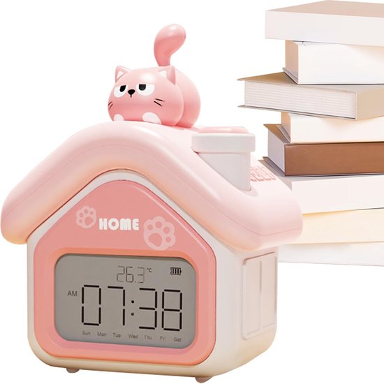 Kinderwekker Digitaal - Slaaptrainer Nachtlampje - Kind Ochtendroutine - Schattig Smart Apparaat - 15 x 9 cm - Roze