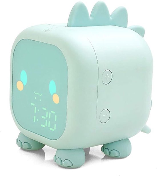 Kinderwekker Dino - Nachtlamp Klok - Kind Leren Slapen - Dubbel Alarm - USB Opladen - Groen